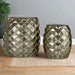 Hammered Iron Stools - Silver Geometric Pattern