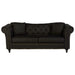 Fable 3 Seat Sofa, Black Chesterfield Fabric, Eucalyptus Wooden Legs, Scroll Arms, Button Tufted Back
