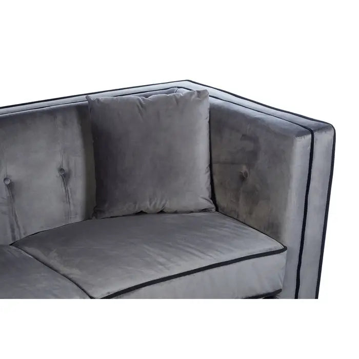 Ferris  3 Seater Sofa, Grey Velvet, Black Wooden Feet, Angular Edges, Square Matching Cushions