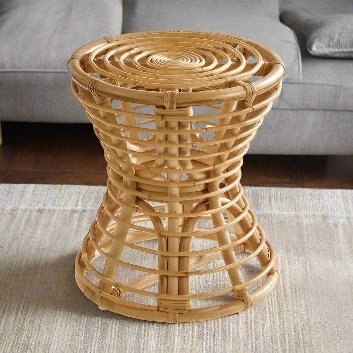 Handwoven Natural Rattan Stool with Artisan Craftsmanship