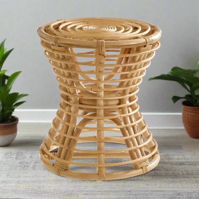 Handwoven Natural Rattan Stool with Artisan Craftsmanship