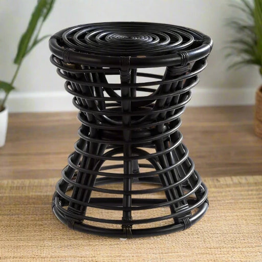 Handwoven Black Rattan Stool