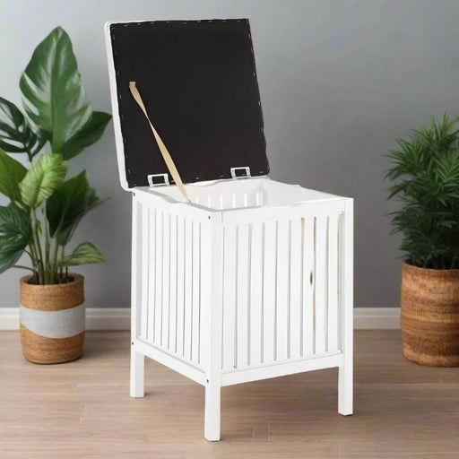 White Pine Wood Storage Stool with Padded Fabric Seat