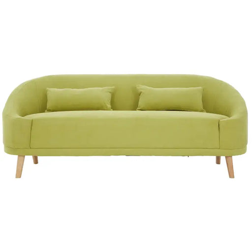 Holland Green Linen Sofa, Beautiful Finished Wooden legs, 2 Matching Cushions, Curved Backrest