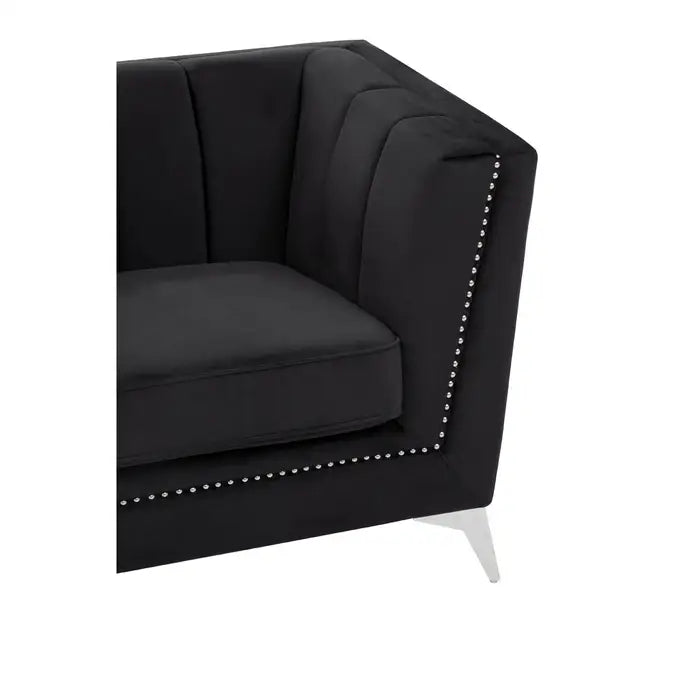 Hansa Two Seater Sofa, Tapered Design, Black Velvet, Metal Legs