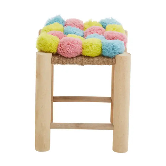 West Village Pink Blue And Yellow Pom Pom Stool