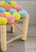 Multicoloured Pom Pom Detail Stool with Wood, Jute, and Polyester