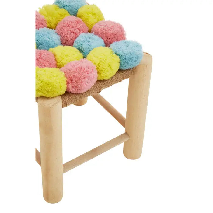 West Village Pink Blue And Yellow Pom Pom Stool