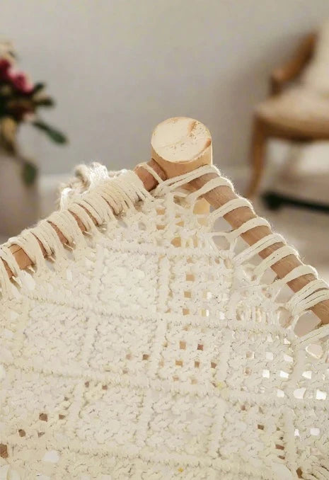 Natural Wooden Stool with Weave Design and Cotton Thread Seat