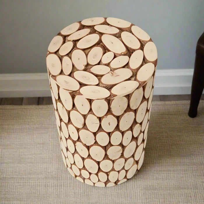 Enhance Your Space with the Hand-Cut Disc FIR Wood Stool