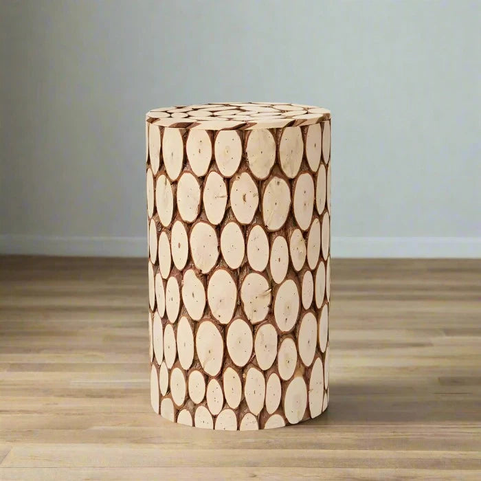 Enhance Your Space with the Hand-Cut Disc FIR Wood Stool