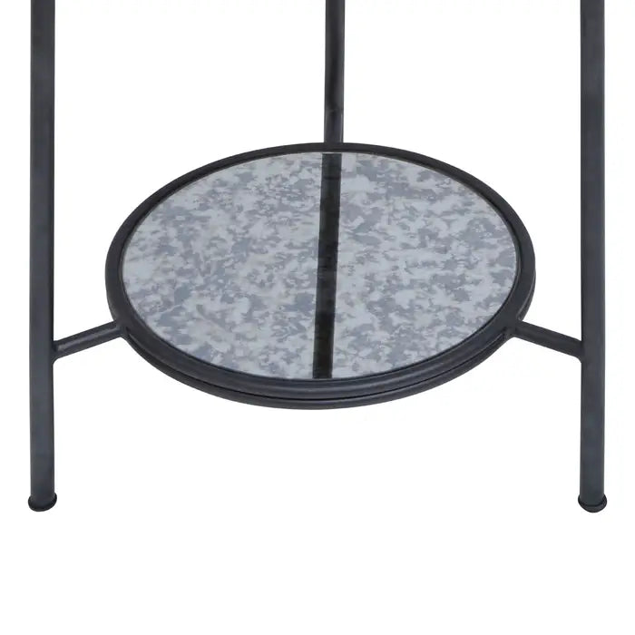 Xania Side Table, Two Tier, Lower Shelf, Black Metal Frame, Mirrored Glass Top