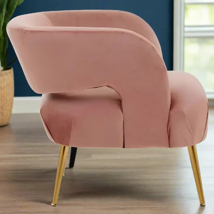 Larissa Accent Chair, Pink Velvet, Gold Legs