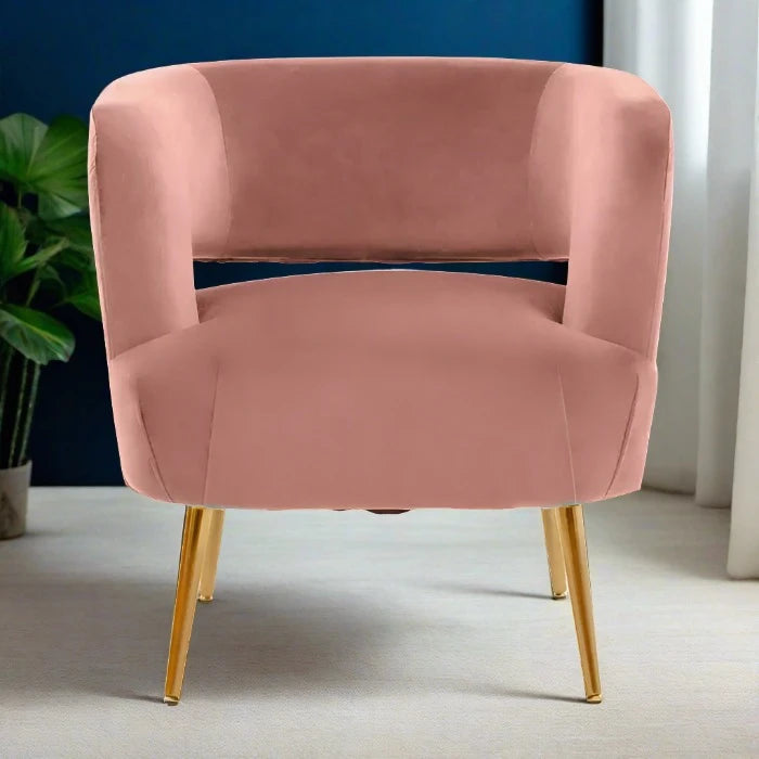 Larissa Accent Chair, Pink Velvet, Gold Legs