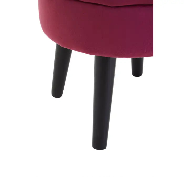 Loretta Wine Velvet Upholstered Footstool with Sleek Black Wooden Legs