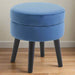 Loretta Midnight Velvet Upholstered Footstool with Sleek Black Wooden Legs