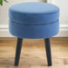 Loretta Midnight Velvet Upholstered Footstool with Sleek Black Wooden Legs