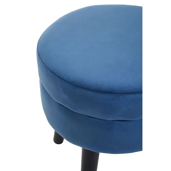 Loretta Midnight Velvet Upholstered Footstool with Sleek Black Wooden Legs