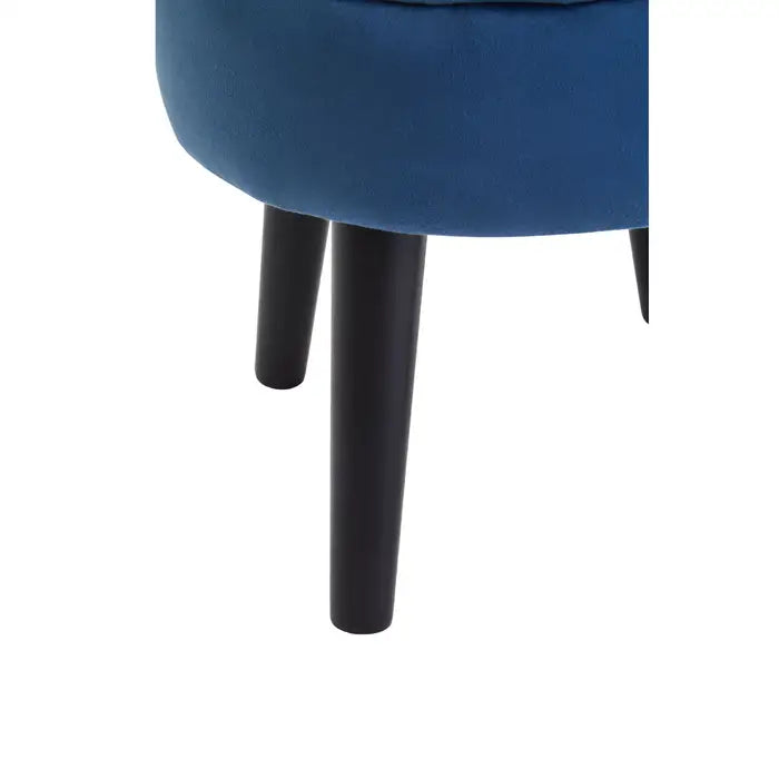 Loretta Midnight Velvet Upholstered Footstool with Sleek Black Wooden Legs