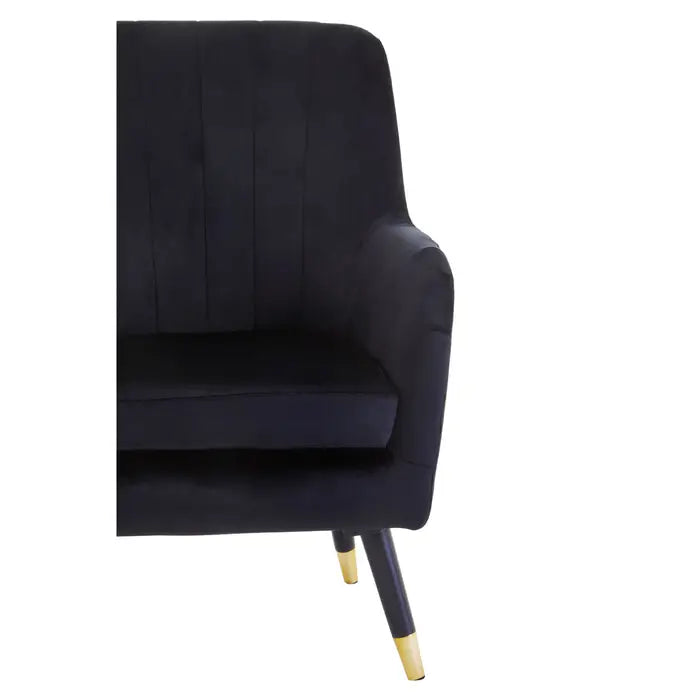 Borough Accent Armchair, Black Velvet, Black, Gold Legs
