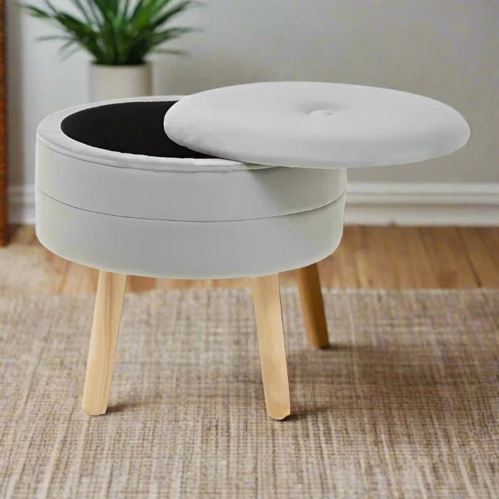 Grey Velvet Upholstered Storage Stool