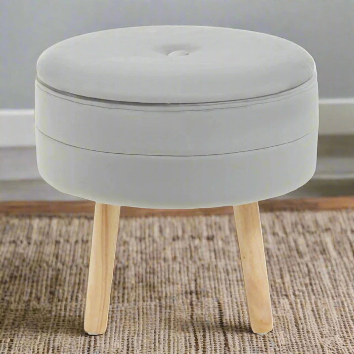 Grey Velvet Upholstered Storage Stool