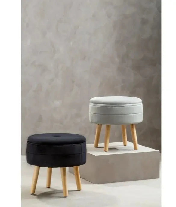 Grey Velvet Upholstered Storage Stool