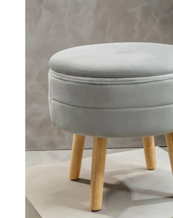 Grey Velvet Upholstered Storage Stool