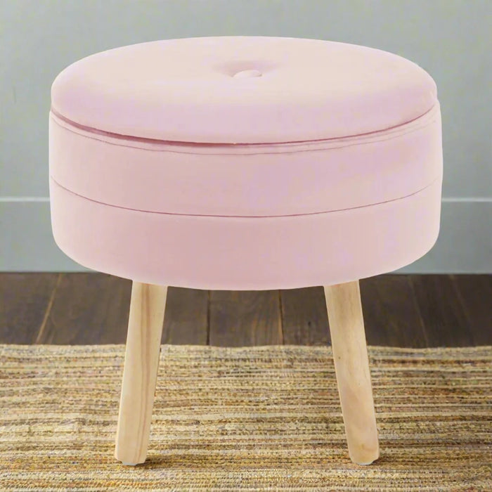 Pink Velvet Upholstered Storage Stool