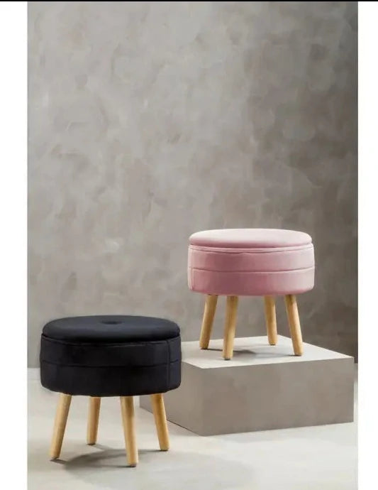 Pink Velvet Upholstered Storage Stool