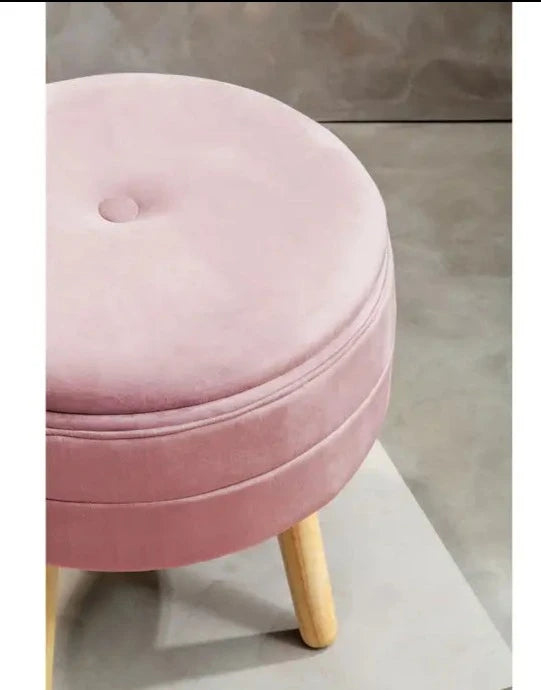 Pink Velvet Upholstered Storage Stool