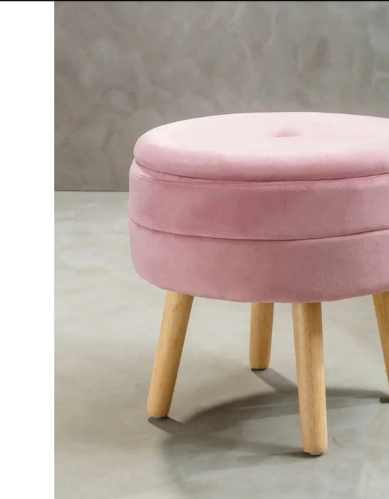 Pink Velvet Upholstered Storage Stool