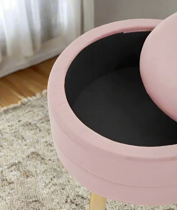 Pink Velvet Upholstered Storage Stool