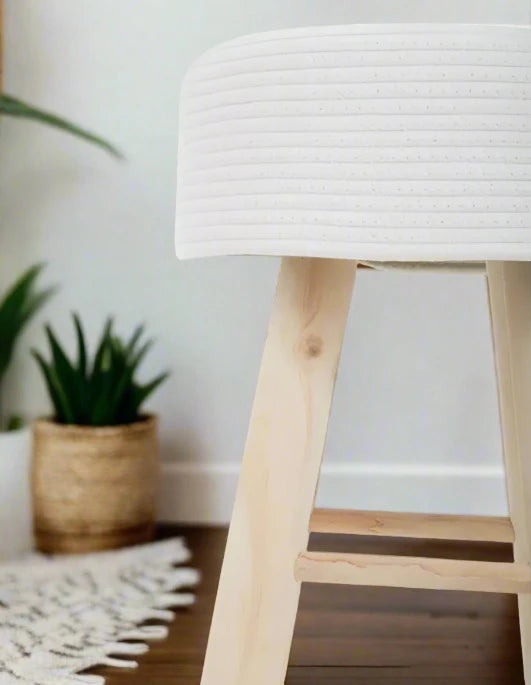 Hand-made White Cotton Rope Stool