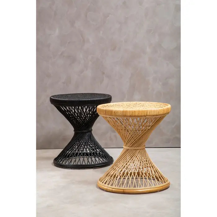 Mataram Side Tables, Black Rattan Finish, Twisted Stool