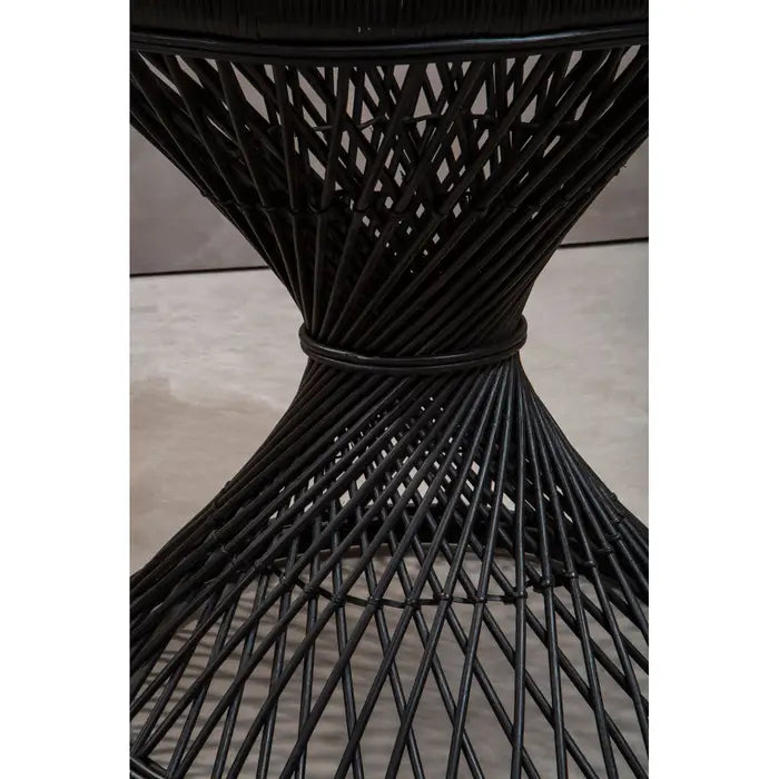 Mataram Side Tables, Black Rattan Finish, Twisted Stool