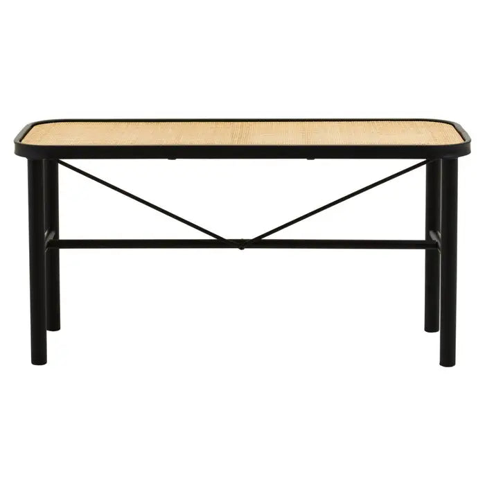 Granville Indoor Bench, Natural Rattan Seat, Black Metal Frame