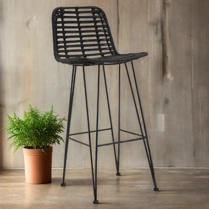 Lagom Bar Chair, Black Rattan, Black Metal