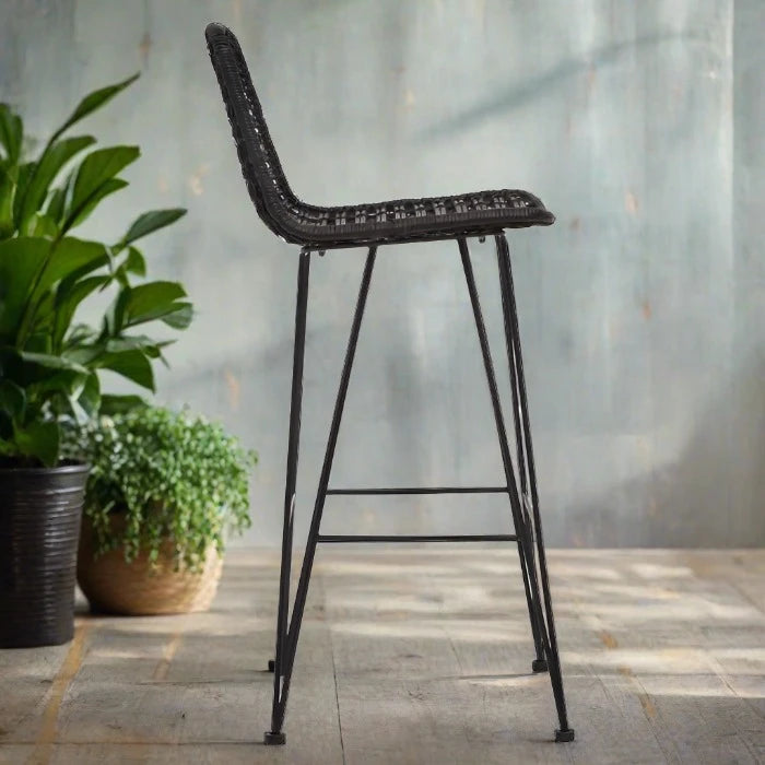 Lagom Bar Chair, Black Rattan, Black Metal