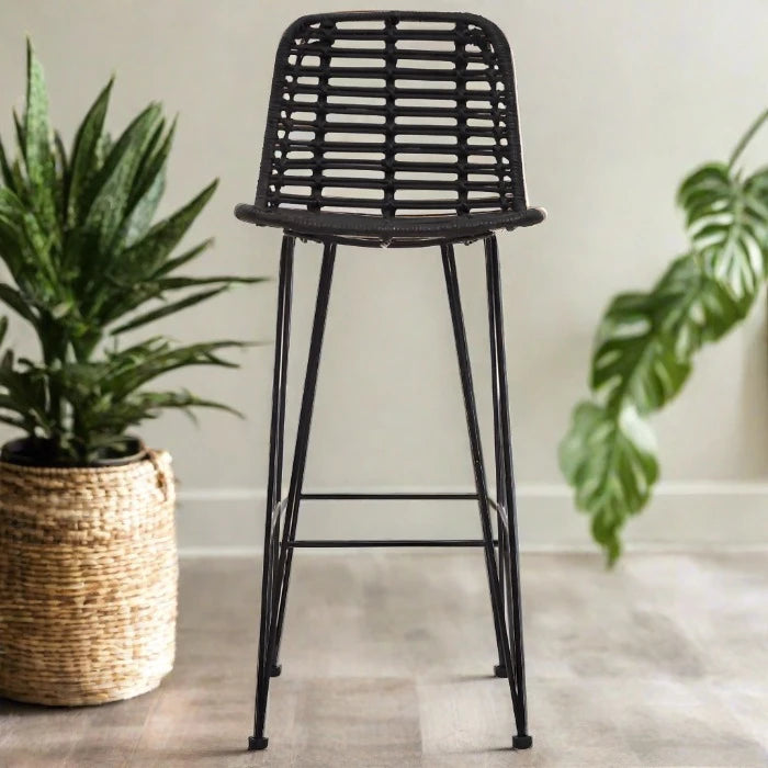 Lagom Bar Chair, Black Rattan, Black Metal