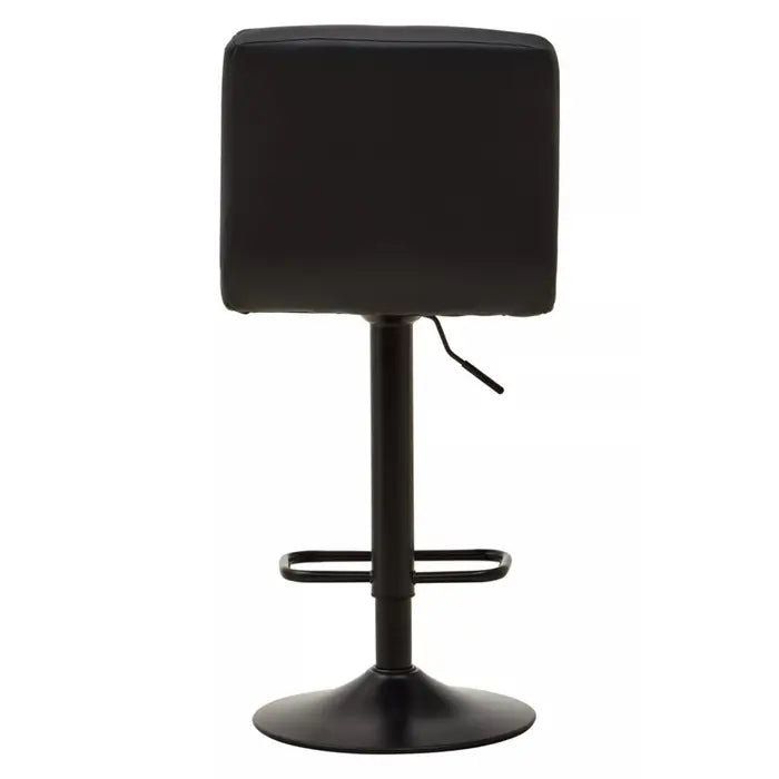 Molton Bar Stool, Quilted Black Leather, Black Metal