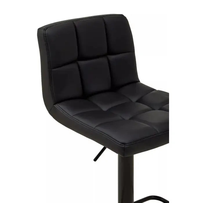 Molton Bar Stool, Quilted Black Leather, Black Metal