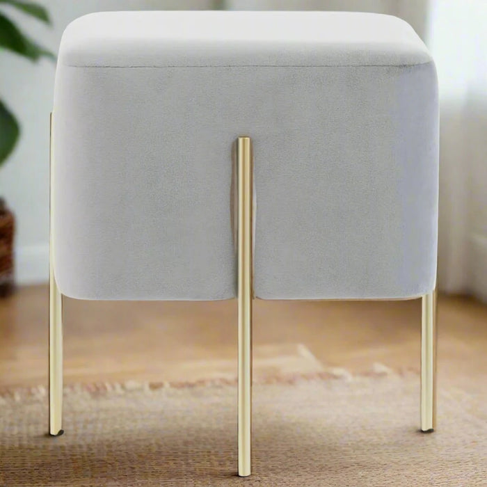 Hayes Contemporary Grey Velvet Square Pouffe with Gold Finish Metal Legs