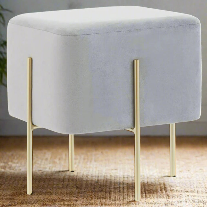 Hayes Contemporary Grey Velvet Square Pouffe with Gold Finish Metal Legs