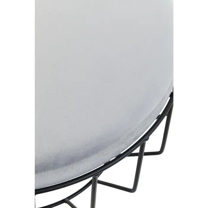 Modern Industrial Grey Velvet & Black Metal Round Stool