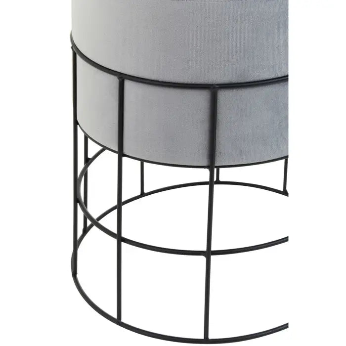 Modern Industrial Grey Velvet & Black Iron Stool