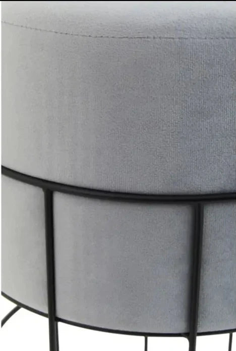 Modern Industrial Grey Velvet & Black Iron Stool