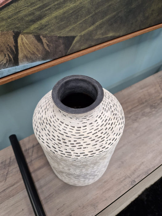 Stem Flower Stoneware Vase, Natural, Black, Textured