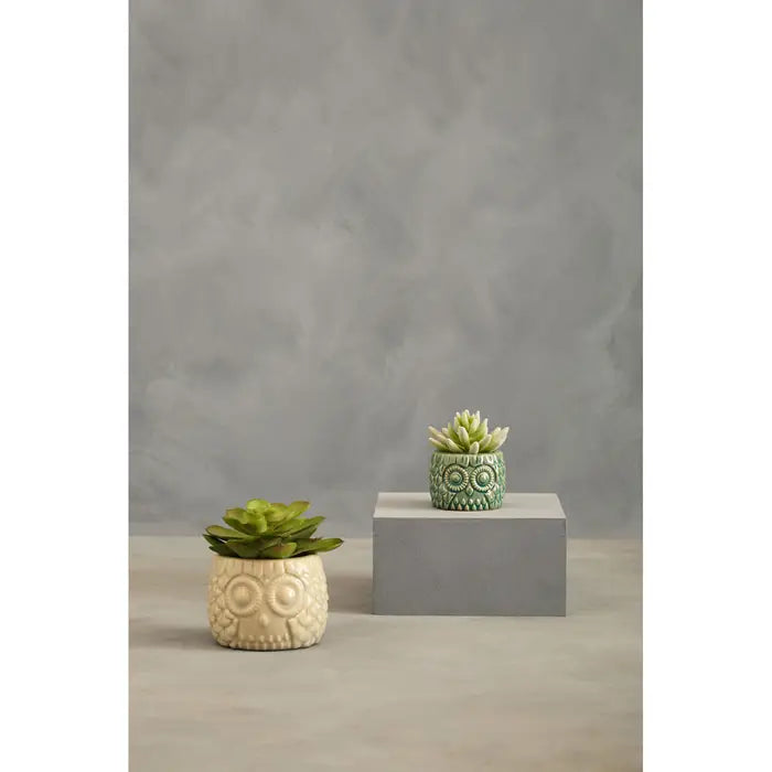 Artificial Fiori Large Succulent in Grey Ceramic Owl Pot