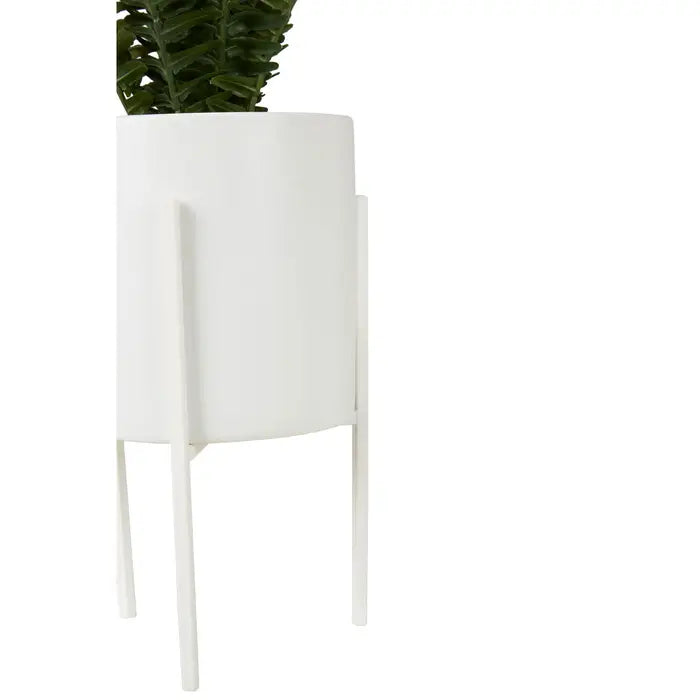 Artificial Fiori Fern with White Cement and Iron Pot